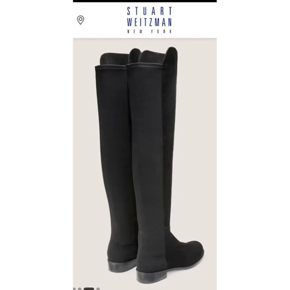Stuart Weitzman 5050 Black Suede Over The Knee Flat Boots Stretch OTK Women 7.5